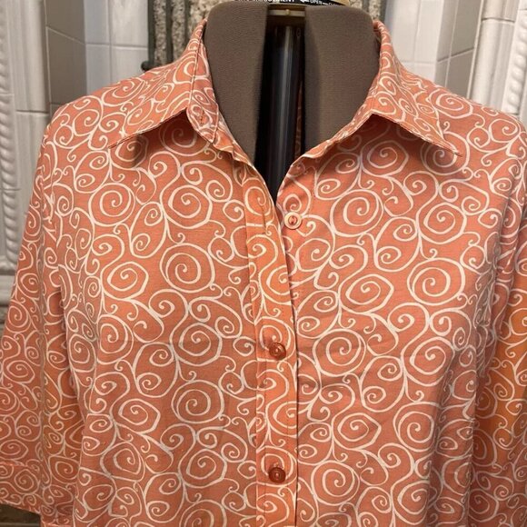 Blair Woman's Sz 2XL. Coral 3/4 Sleeve. Button Up Shirt. Poly/Rayon Blend. B31 - Picture 2 of 5